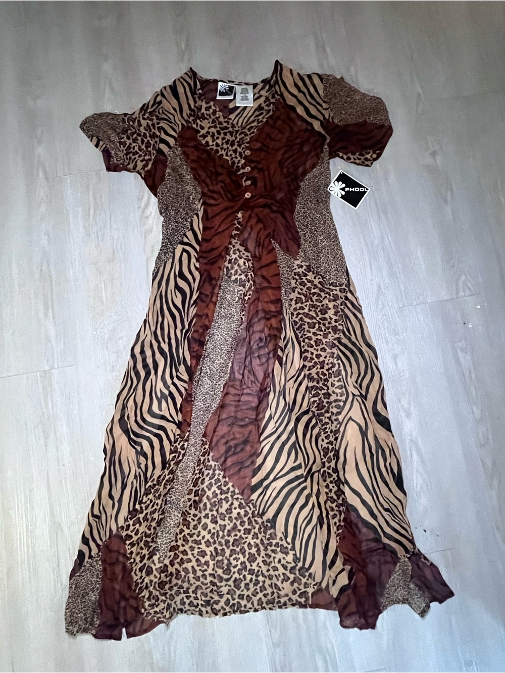 Phool Animal Print Button-Front Double Split Maxi Mumu Large